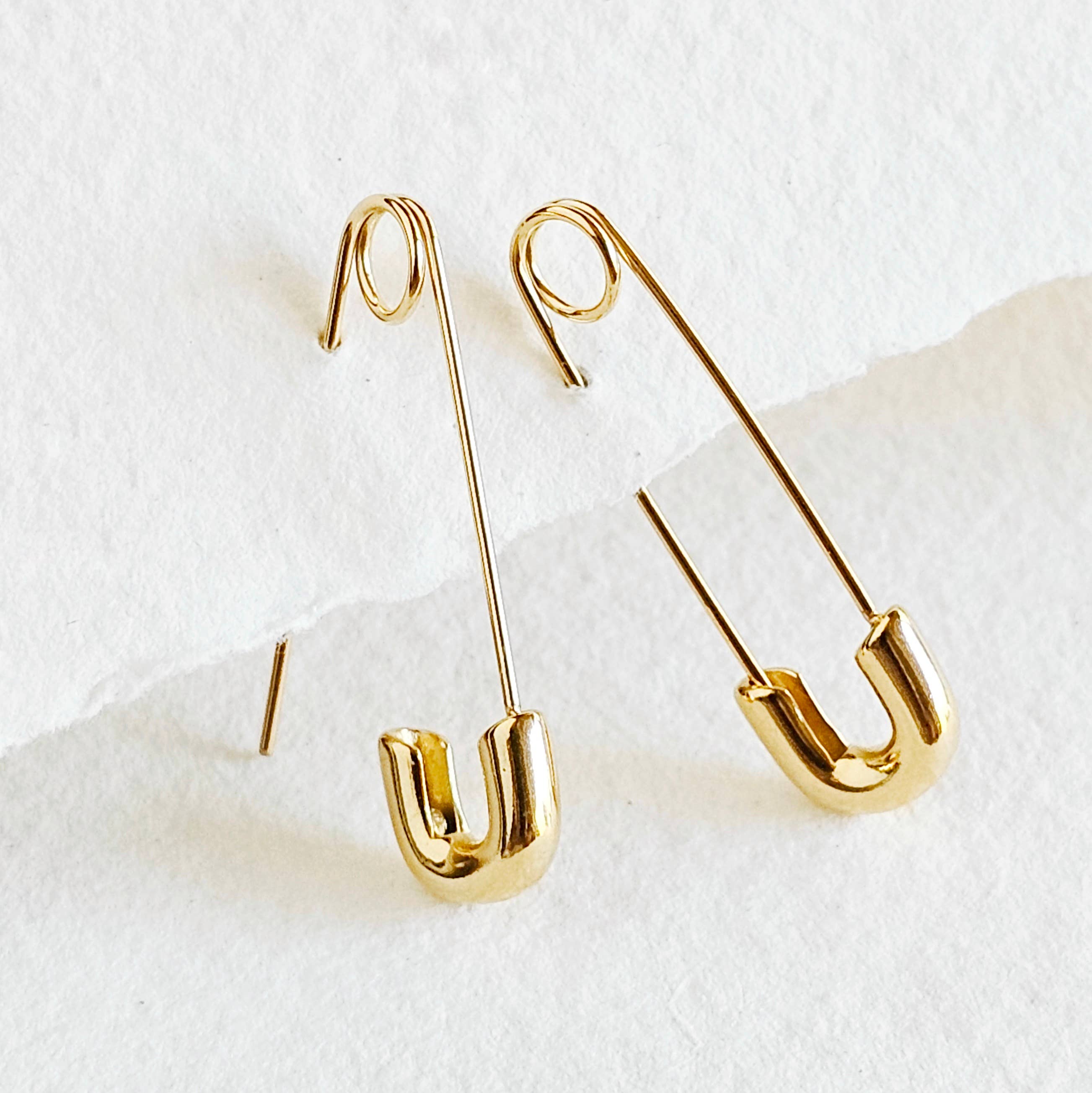 Safety Pin Earrings - White Gold