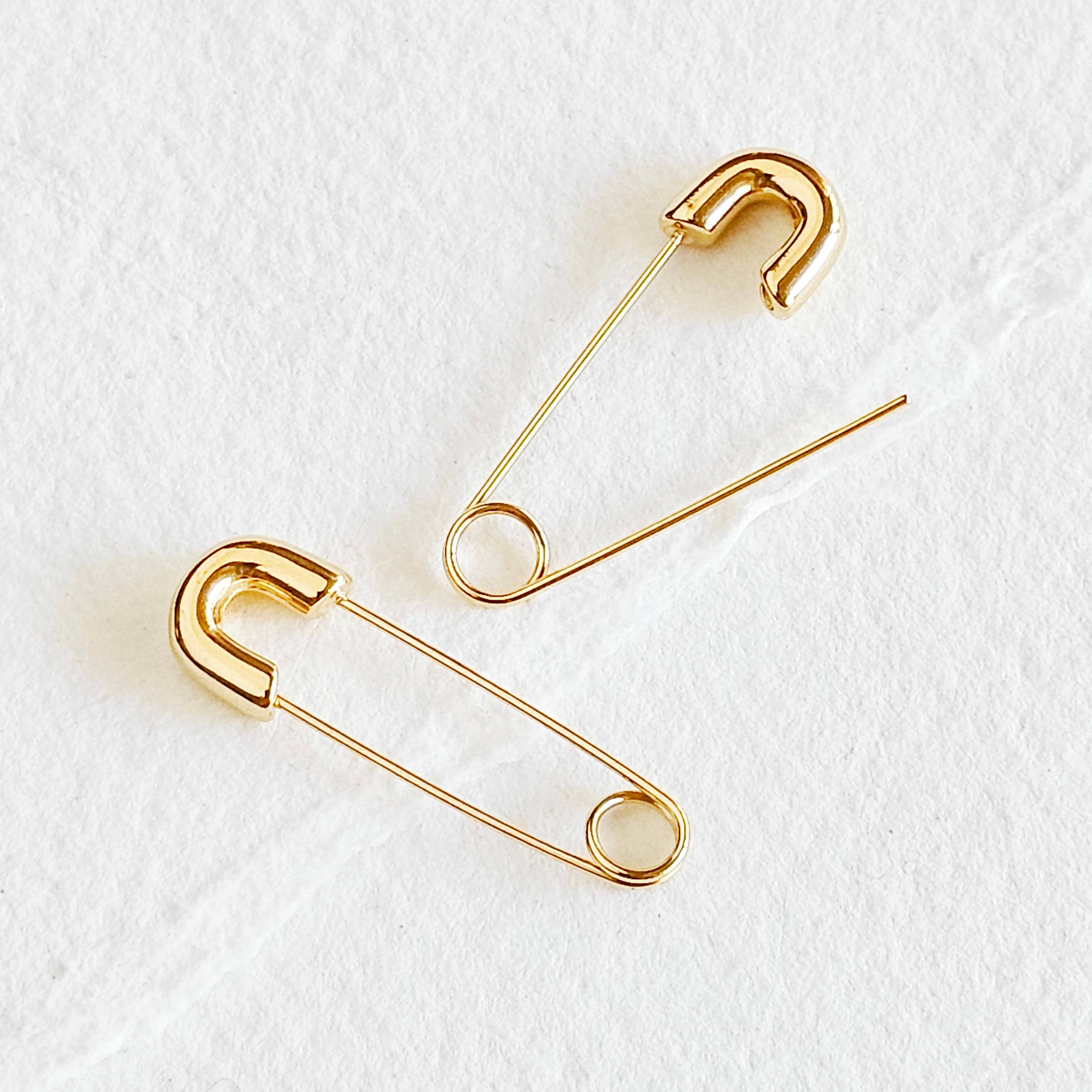 Safety Pin Earrings - White Gold