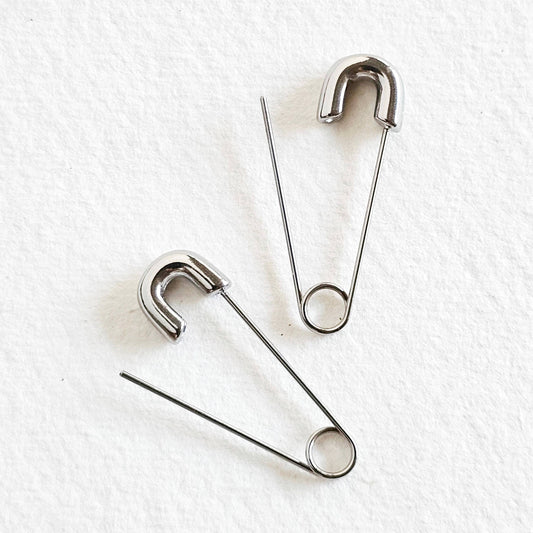 Safety Pin Earrings - White Gold