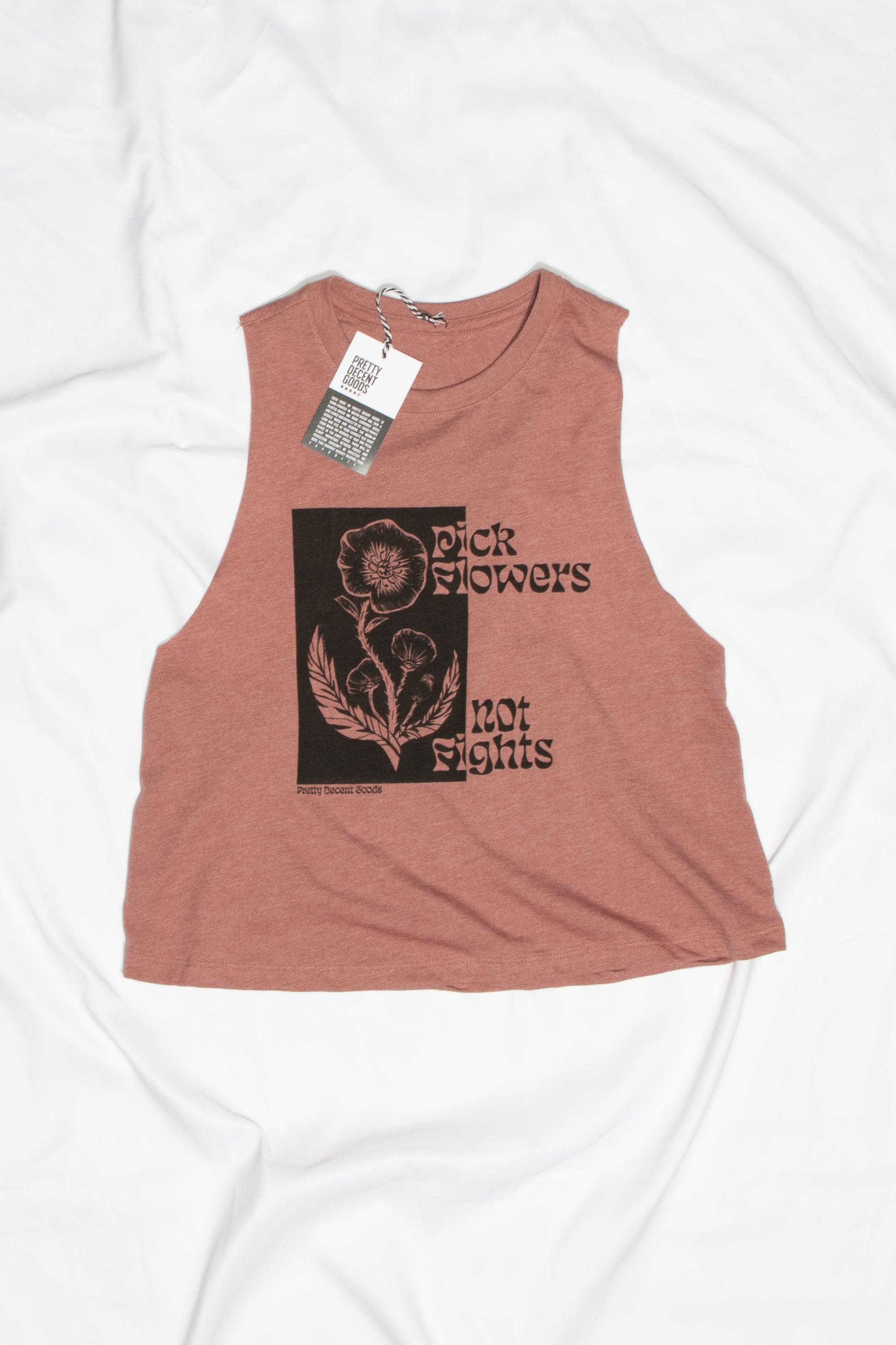 PDGoods Originals - Pick Flowers Not Fights - Cropped Racerback Tank - Heather Mauve