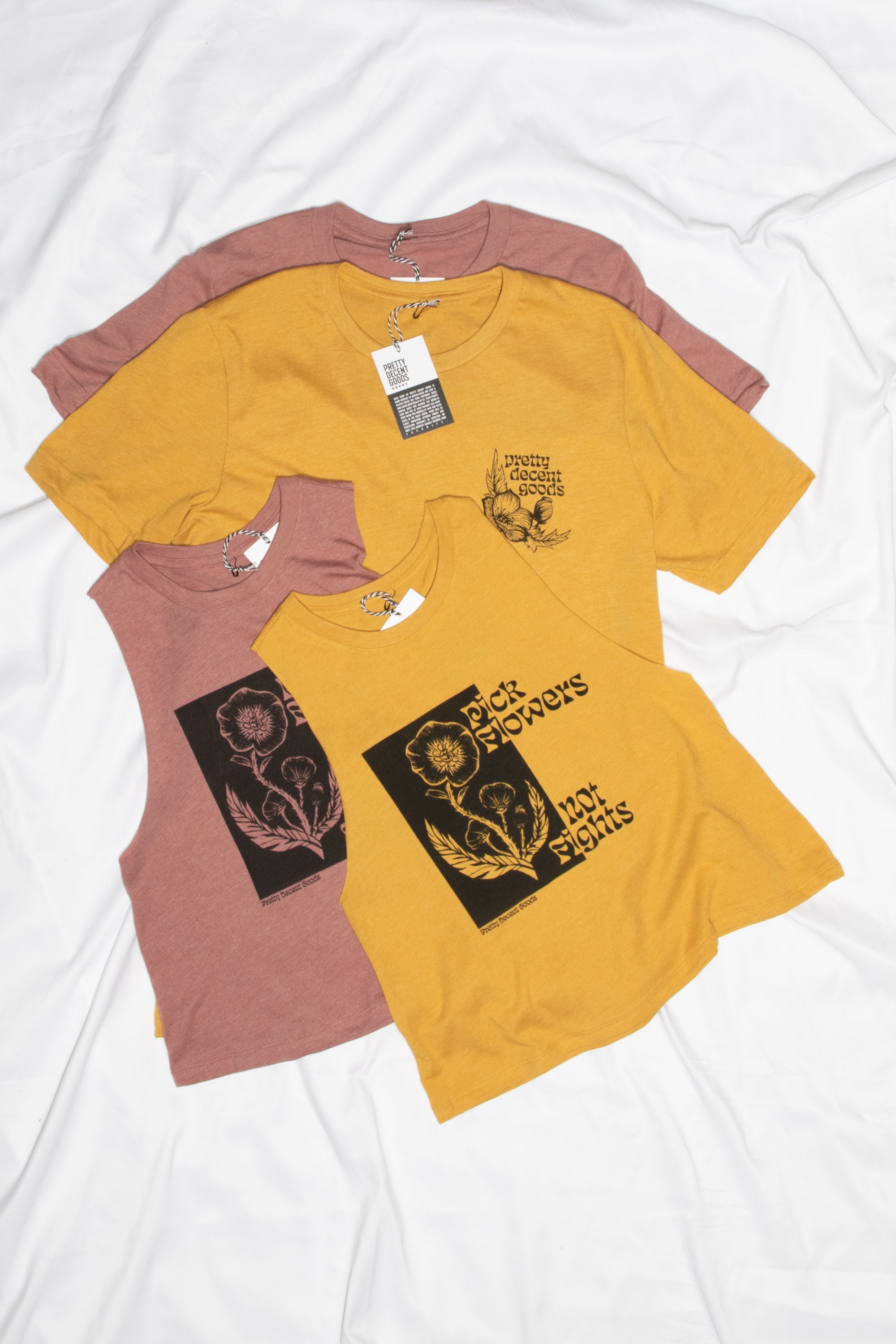 PDGoods Originals - Pick Flowers Not Fights - Cropped Racerback Tank - Heather Mustard