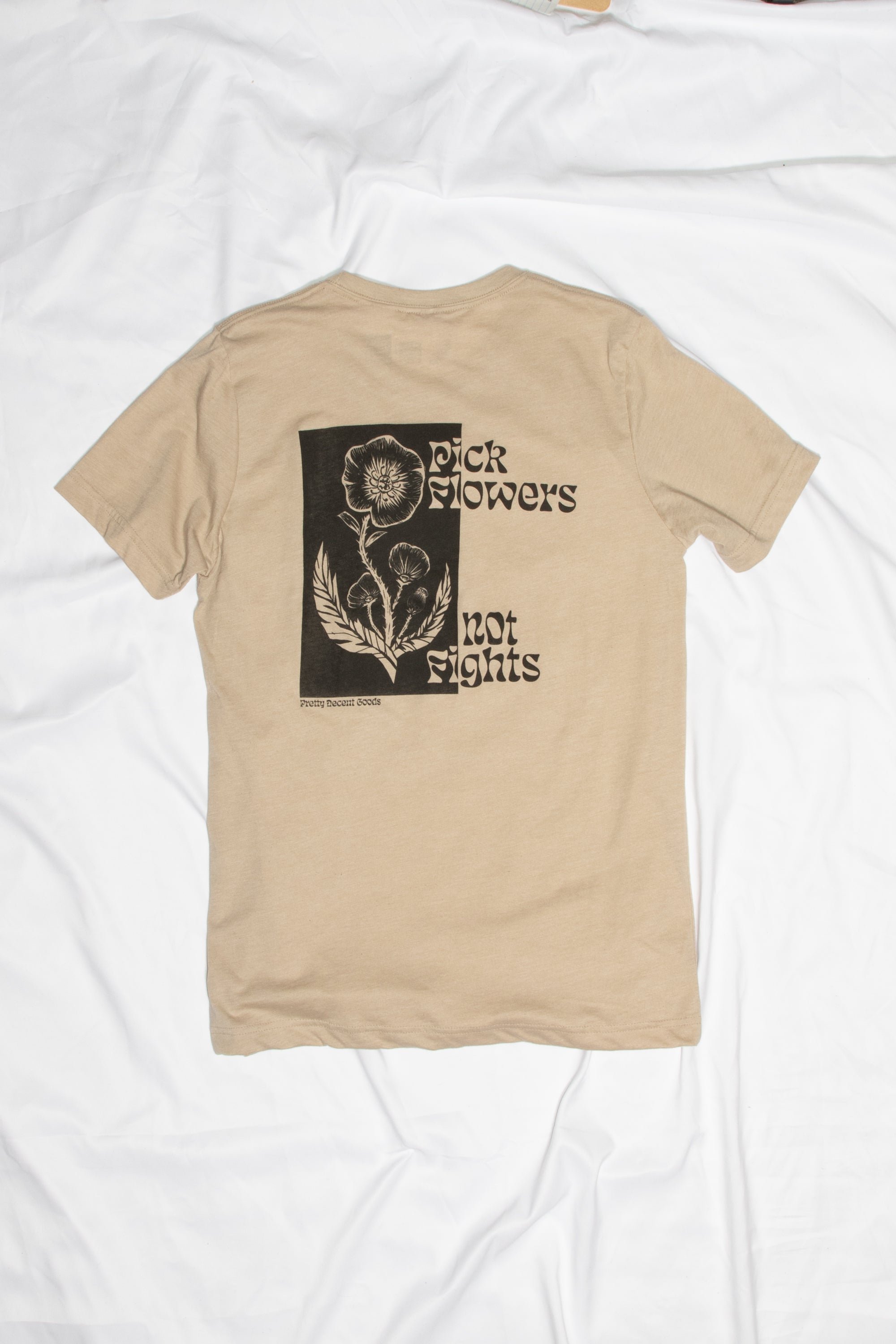 PDGoods Originals - Pick Flowers Not Fights - TShirt - Heather Sand
