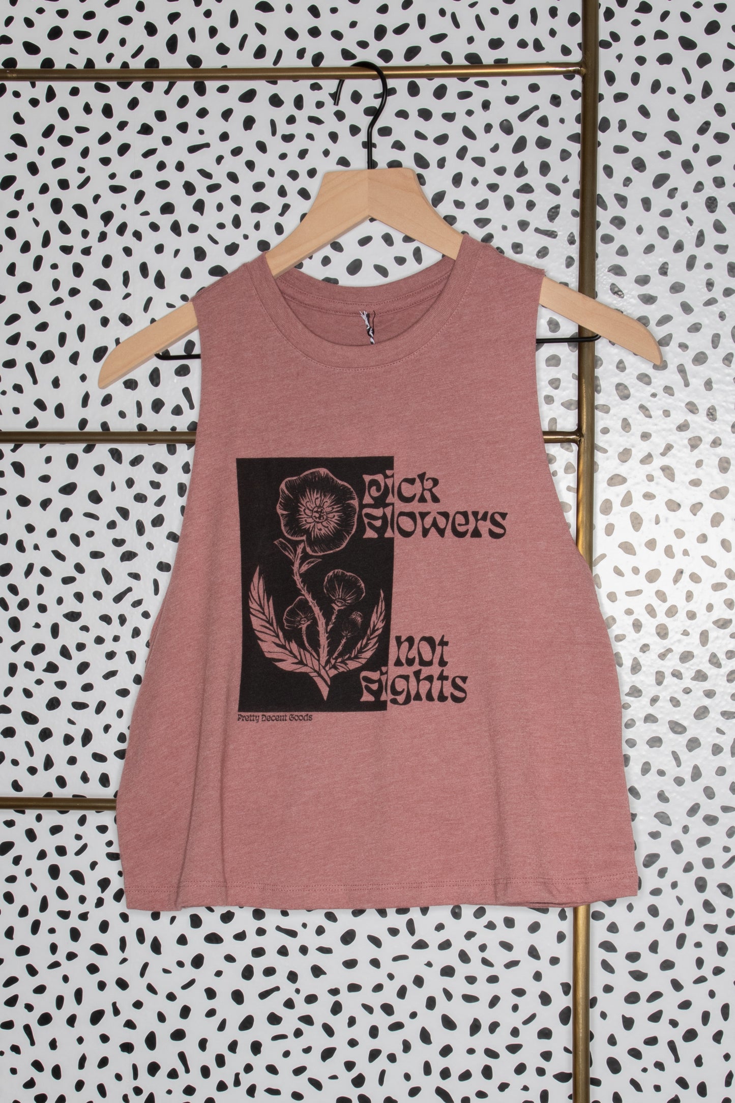 Pick Flowers Not Fights - Cropped Racerback Tank - Heather Mauve