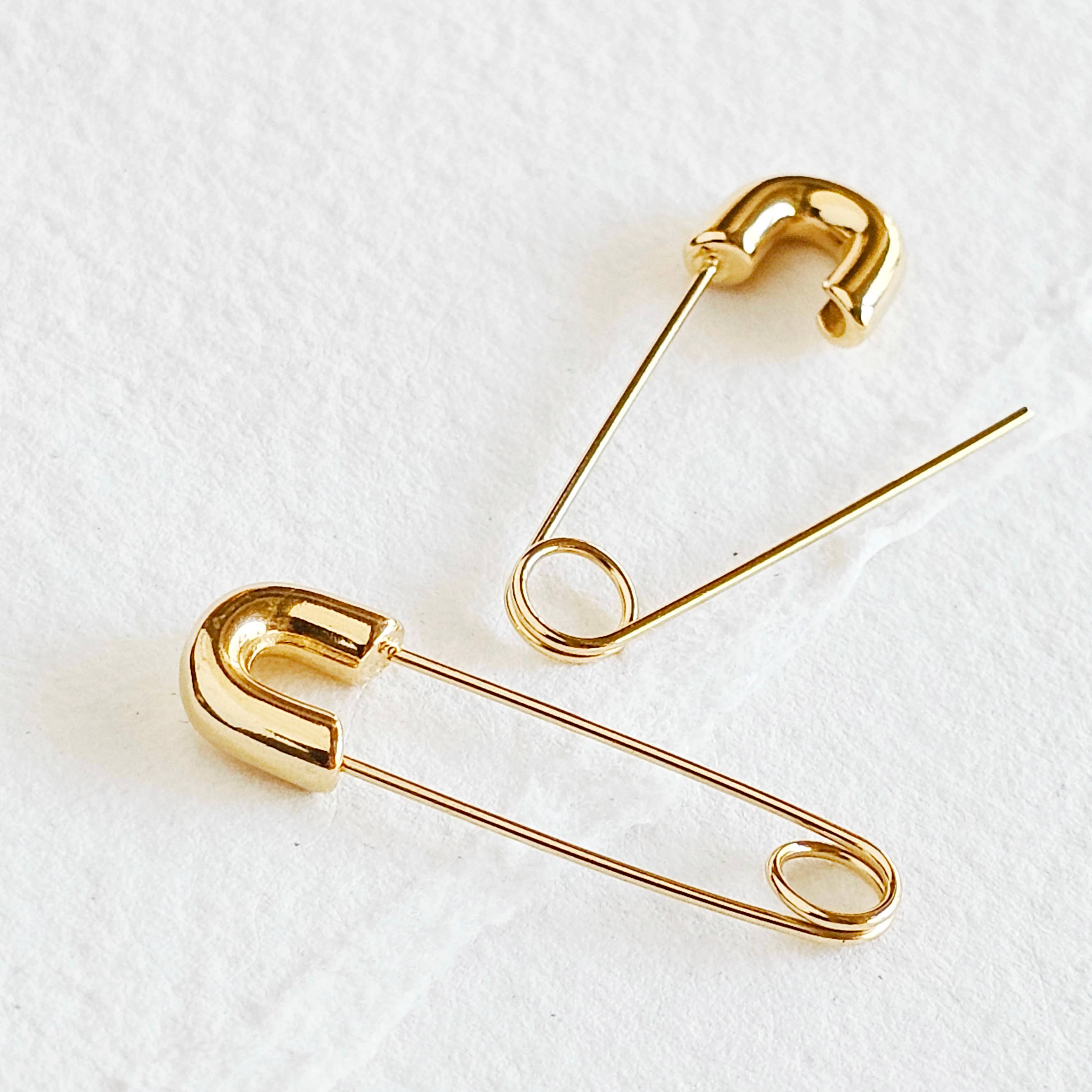 Safety Pin Earrings - White Gold